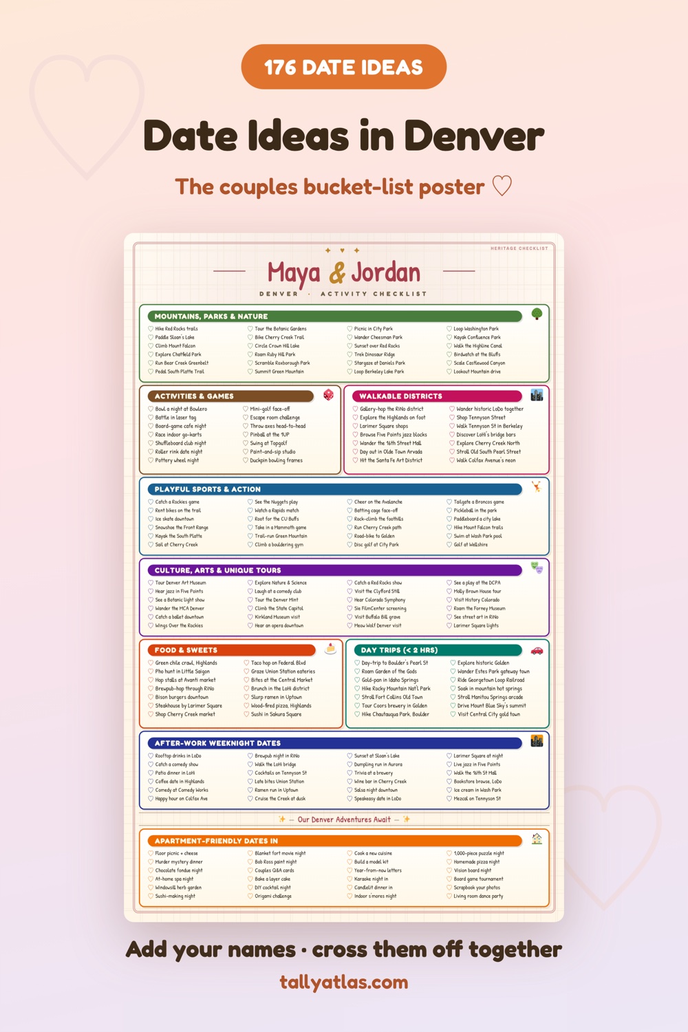 Denver date ideas checklist poster for couples