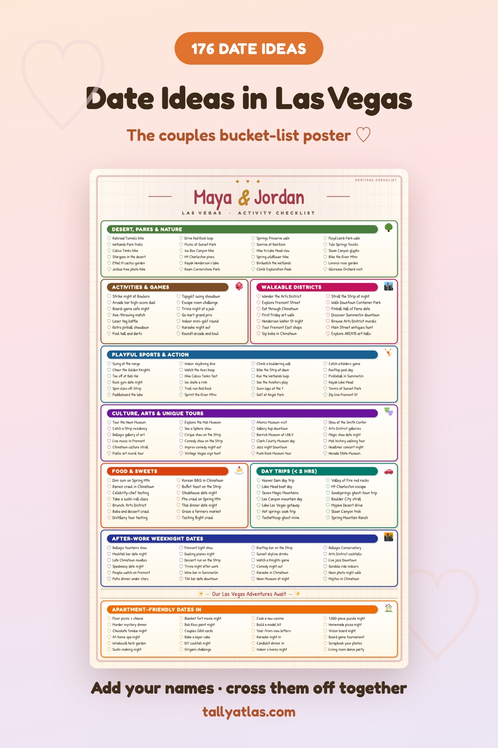 Las Vegas date ideas checklist poster for couples